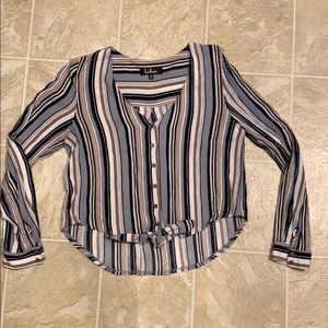 Lulus Long-Sleeve Striped Blouse